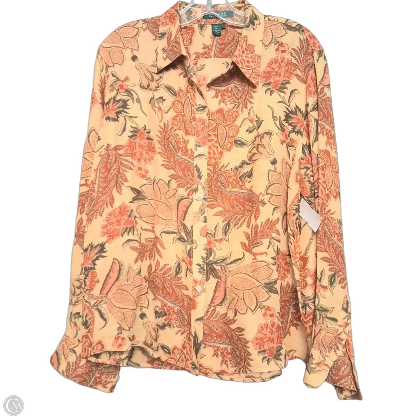 Top Long Sleeve By Lauren By Ralph Lauren In Red & Yellow, Size: L