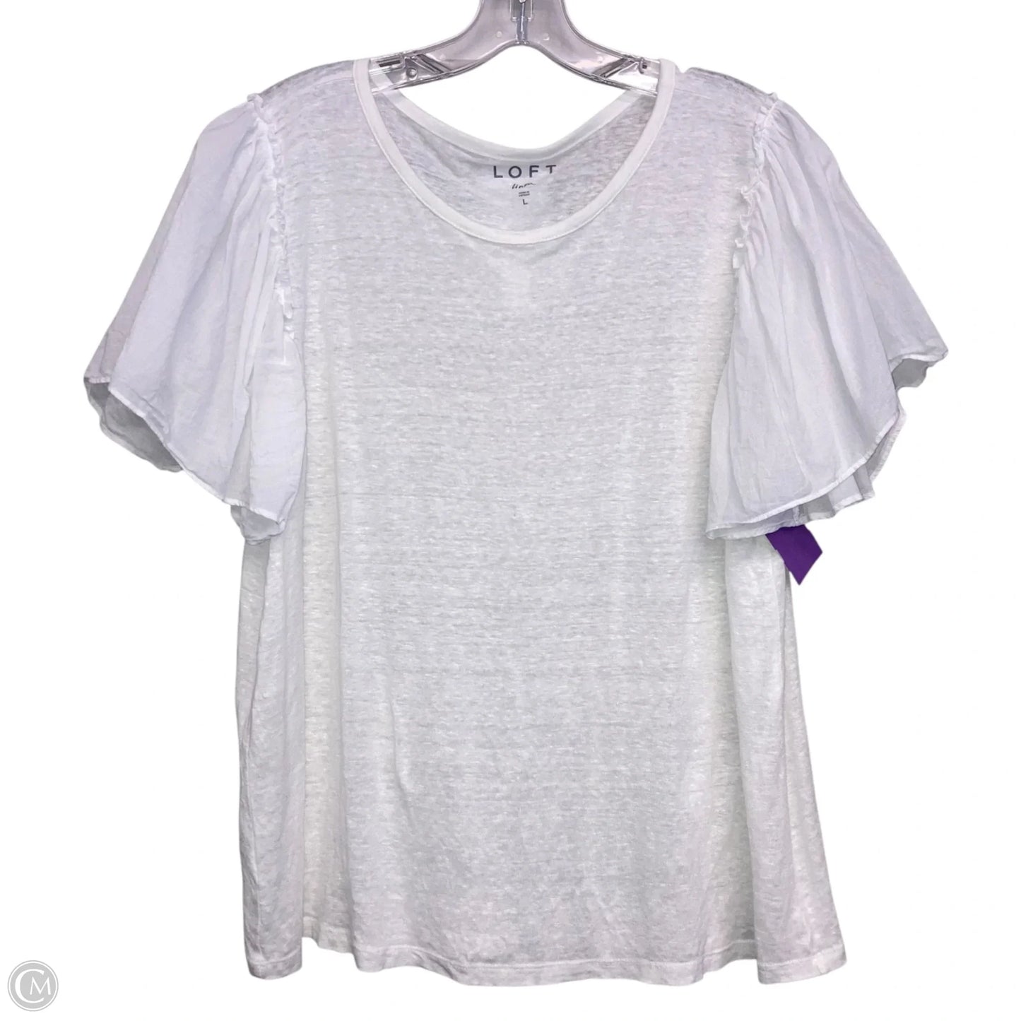 Top Short Sleeve By Loft In White, Size: L