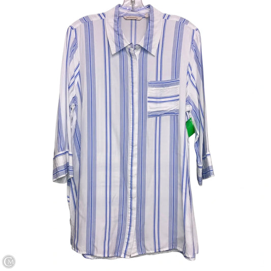 Top 3/4 Sleeve By Soft Surroundings In Blue & White, Size: L