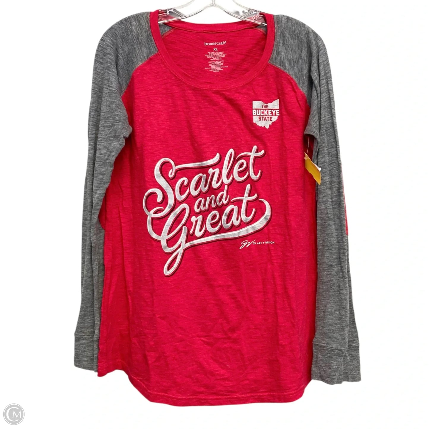 Top Long sleeve  By Boxercraft In Grey & Red, Size: Xl