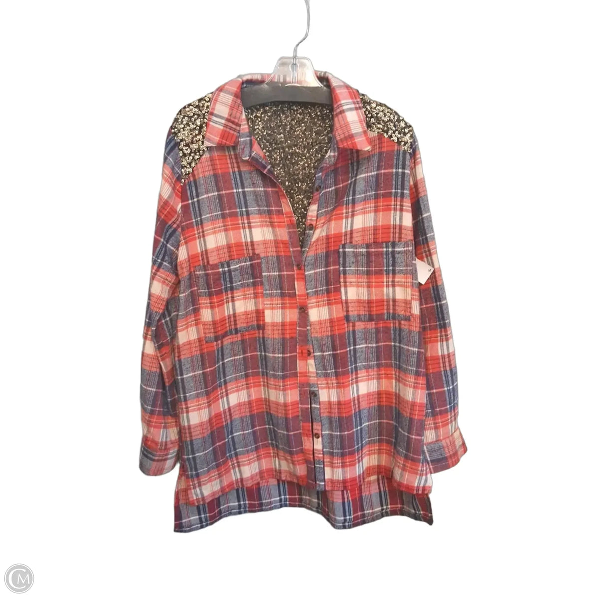 Top Long Sleeve In Plaid Pattern, Size: L