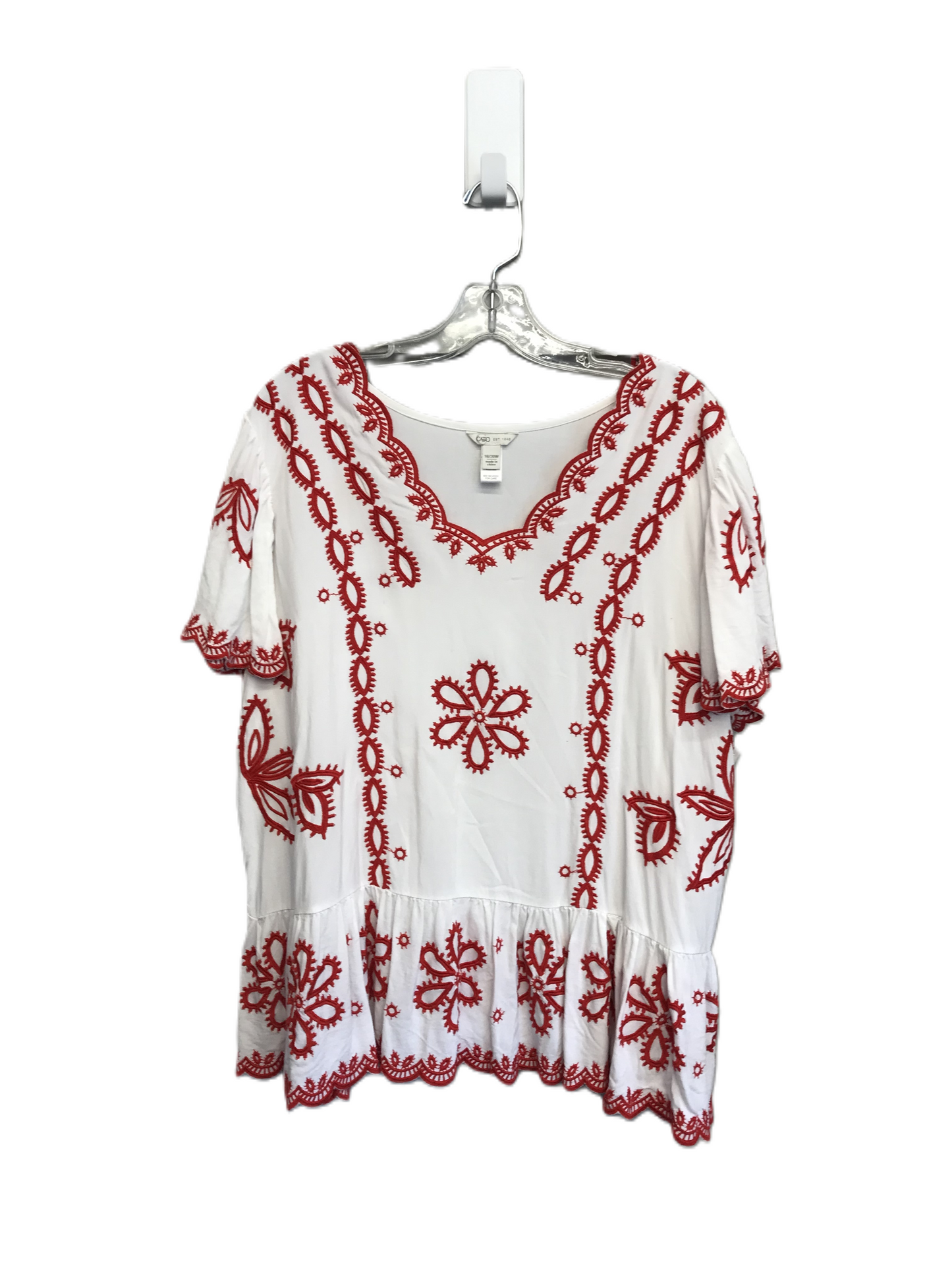 Red & White Top Short Sleeve By Cato, Size: 1x