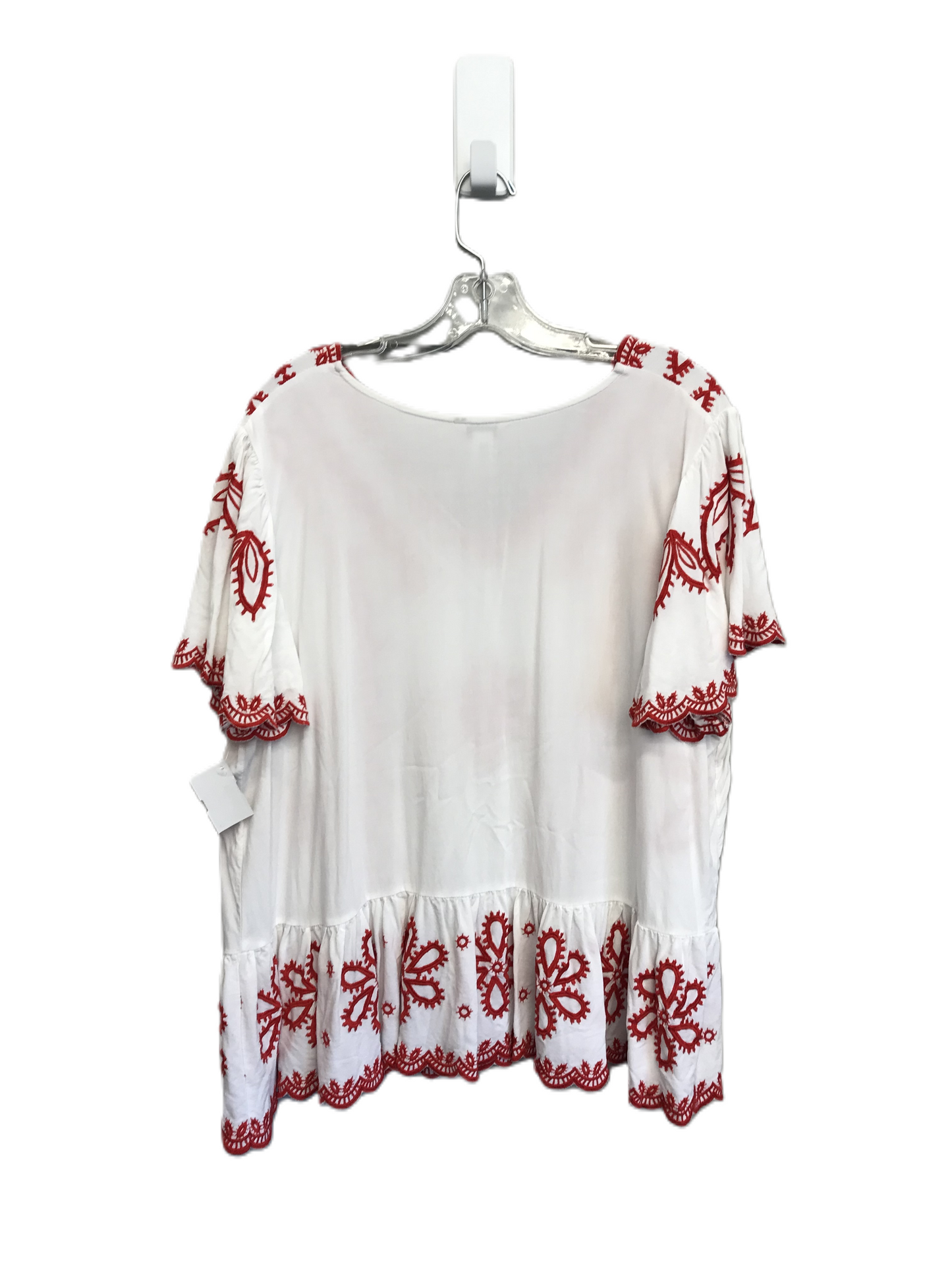 Red & White Top Short Sleeve By Cato, Size: 1x