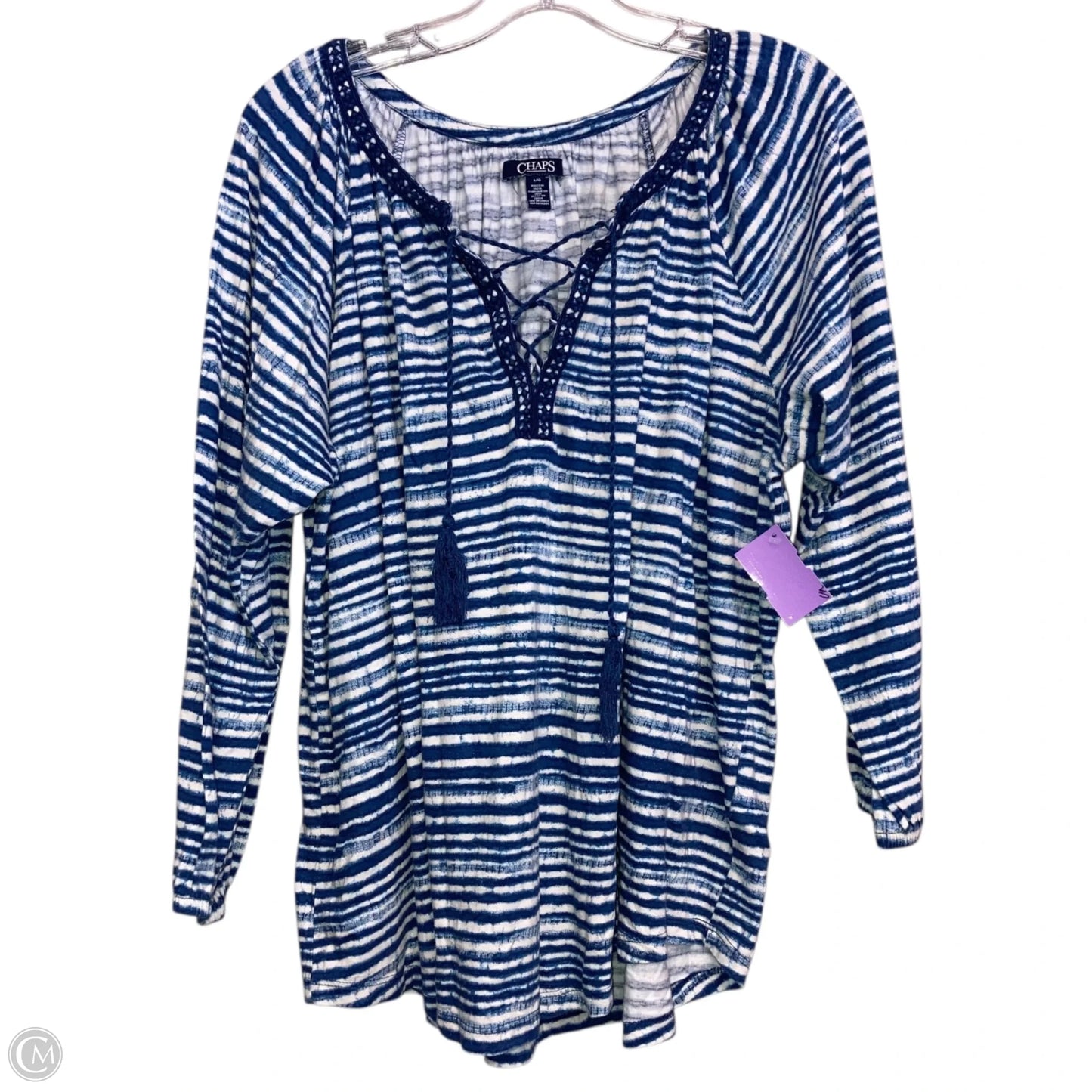 Top Long Sleeve By Chaps In Blue & White, Size: L