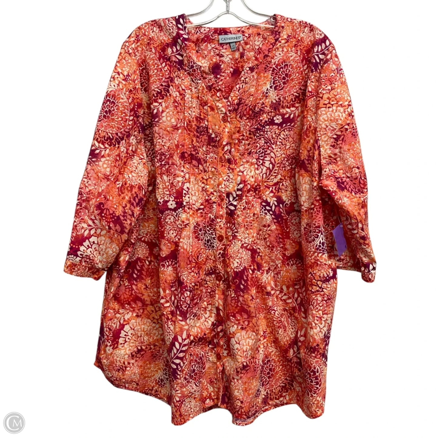 Top 3/4 Sleeve By Catherines In Orange & Red, Size: 2x