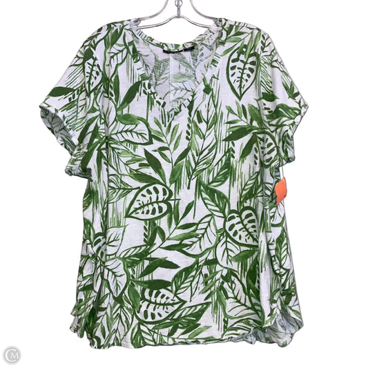 Top Short Sleeve By Tahari In Green & White, Size: 3x