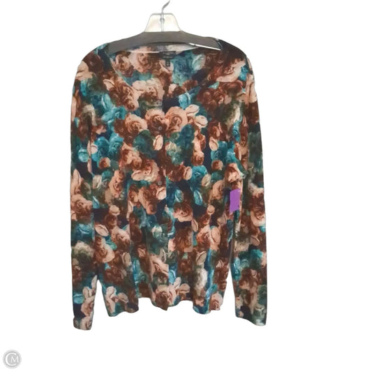 Sweater Cardigan By Talbots In Floral Print, Size: 1x