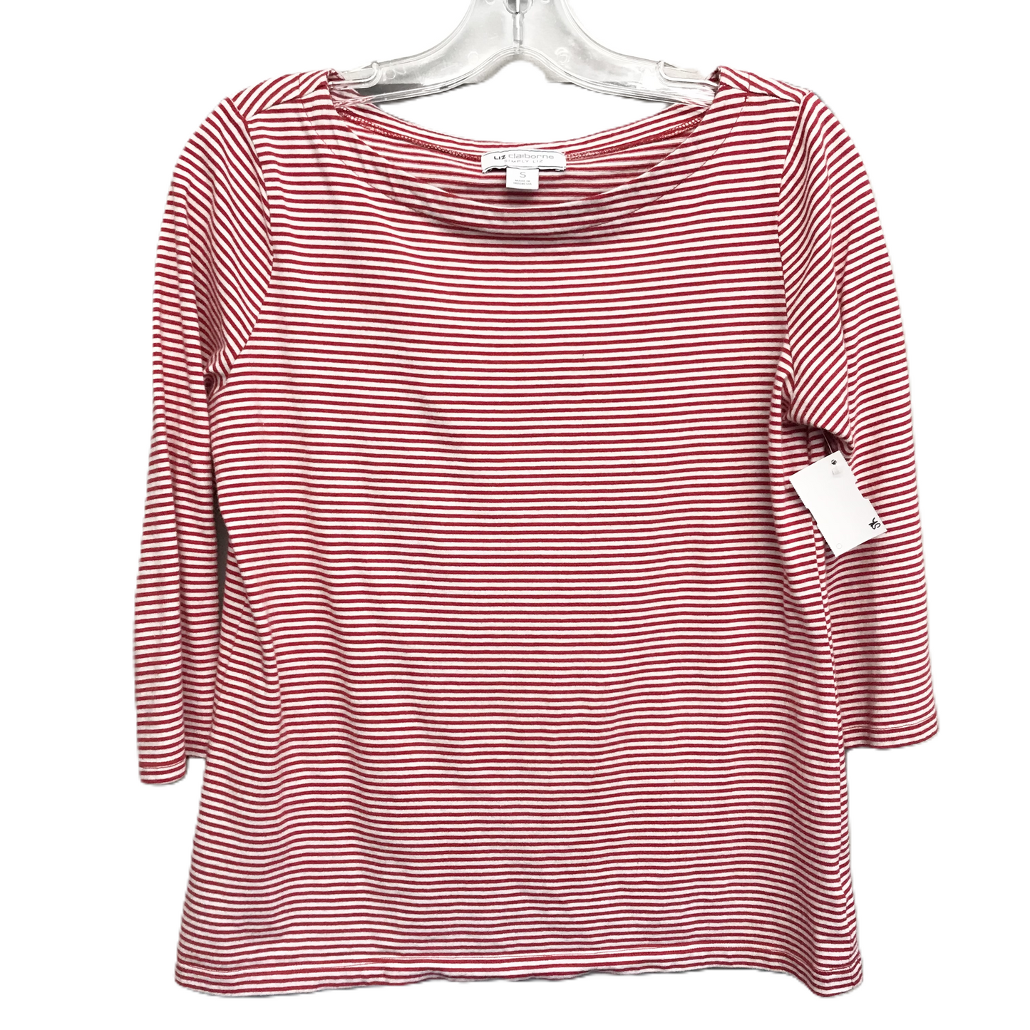 Top 3/4 Sleeve Basic By Liz Claiborne In Red & White, Size: S