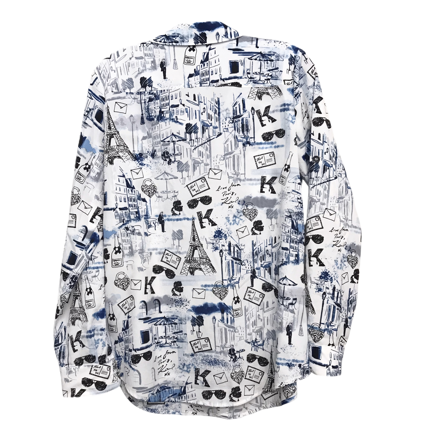 Top Long Sleeve Designer By Karl Lagerfeld In Blue & White, Size: S