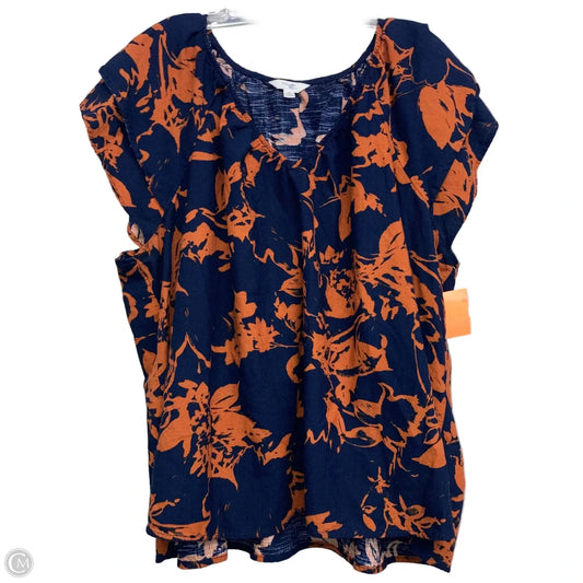 Top Short Sleeve By Terra & Sky In Blue & Orange, Size: 3x