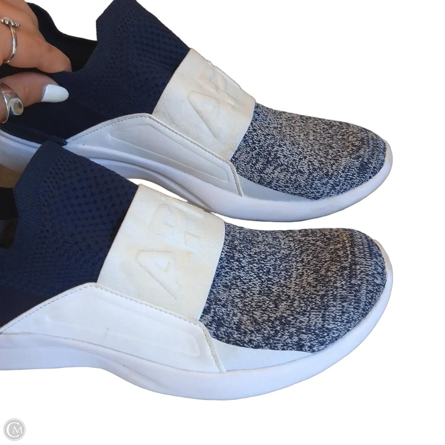 Shoes Designer By Apl In Blue & White, Size: 7.5