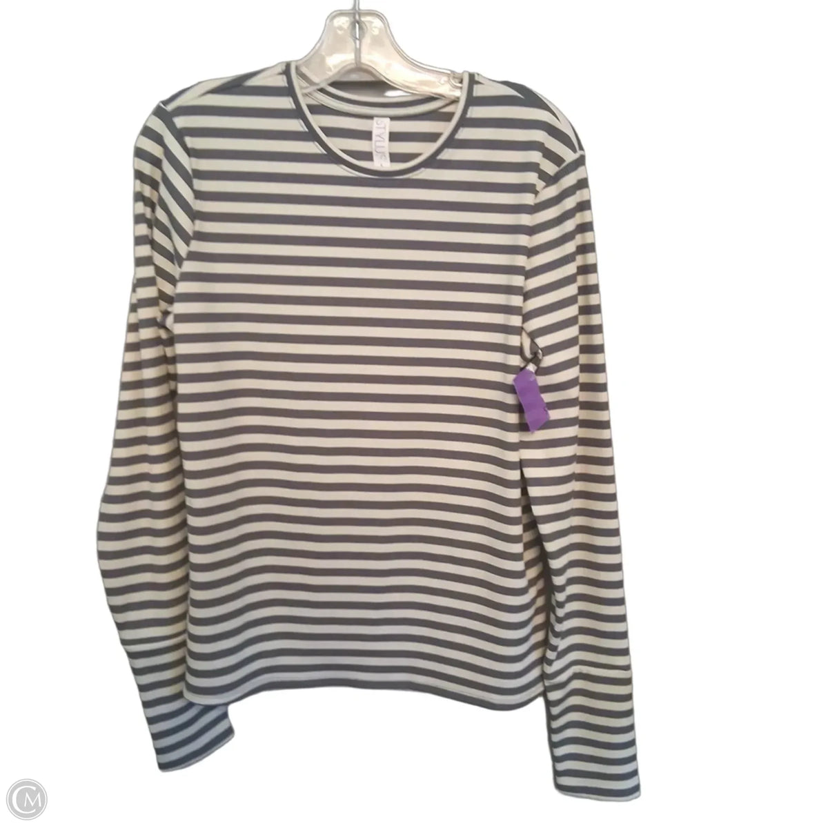 Top Long Sleeve By Stylus In Grey & White, Size: L