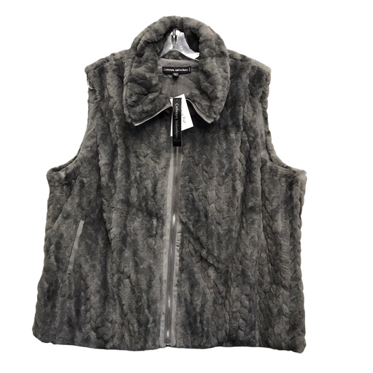 Vest Faux Fur & Sherpa By Catherine Malandrino In Grey, Size: 2x