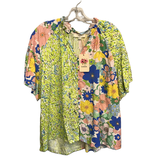 Floral Print Top Short Sleeve By Entro, Size: L
