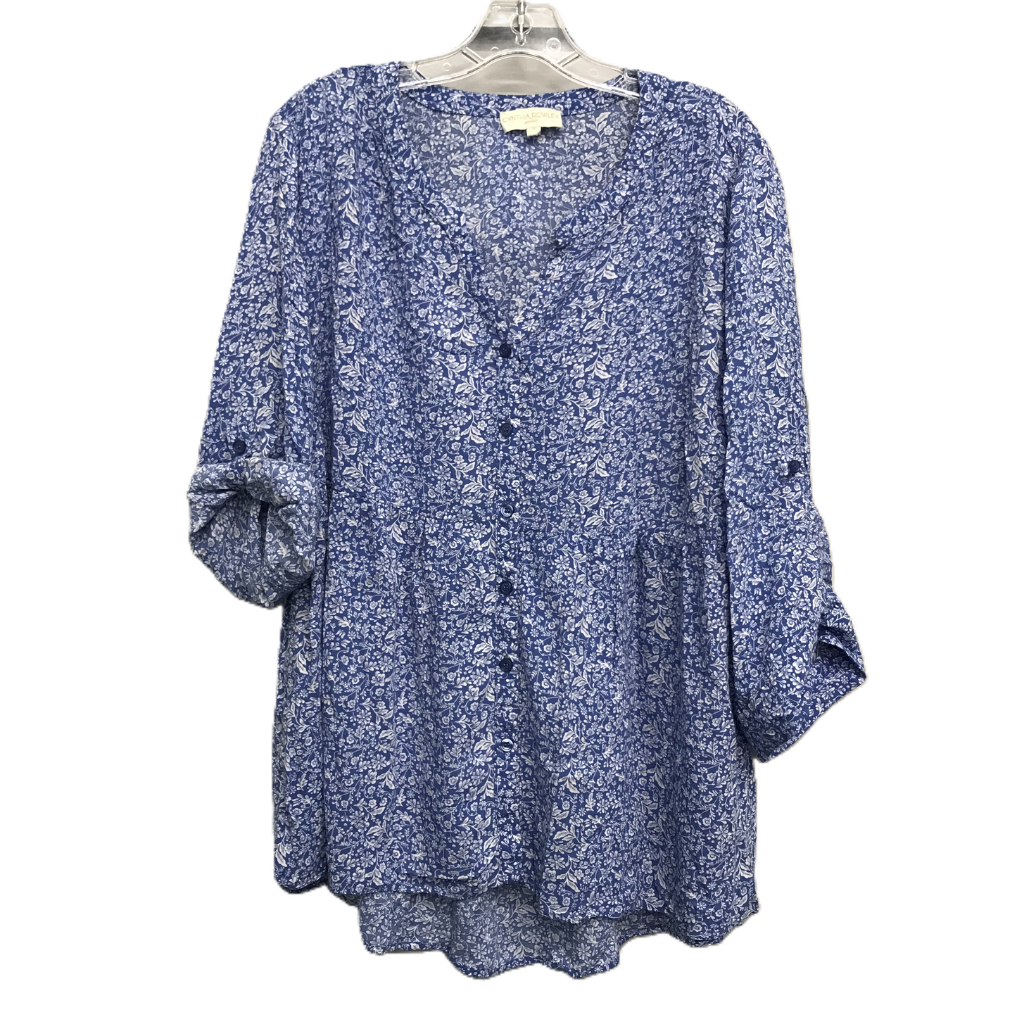 Top 3/4 Sleeve By Cynthia Rowley In Blue & White, Size: 1x