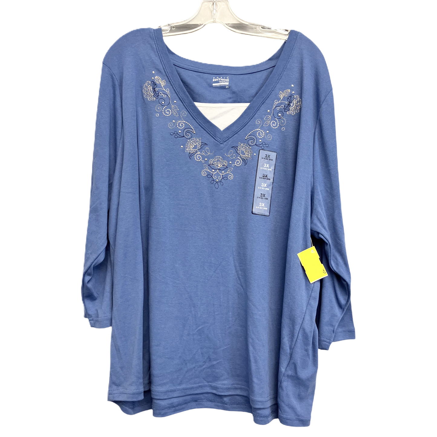 Top 3/4 Sleeve By Basic Editions In Blue, Size: 3x