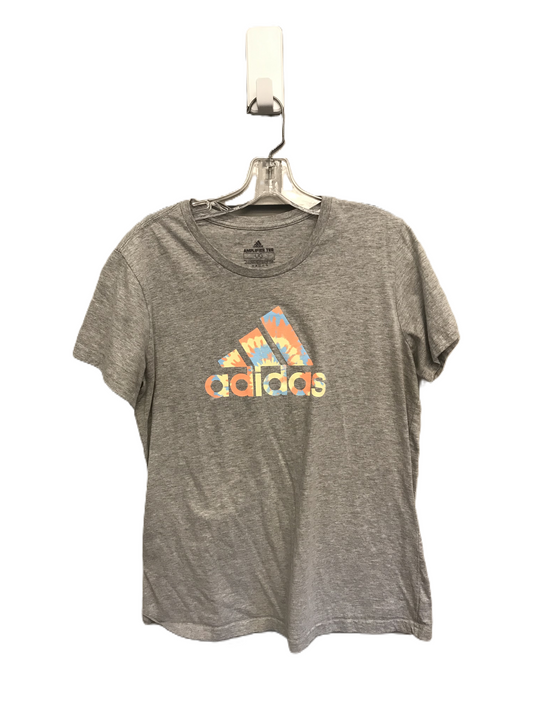 Grey Athletic Top Short Sleeve By Adidas, Size: L