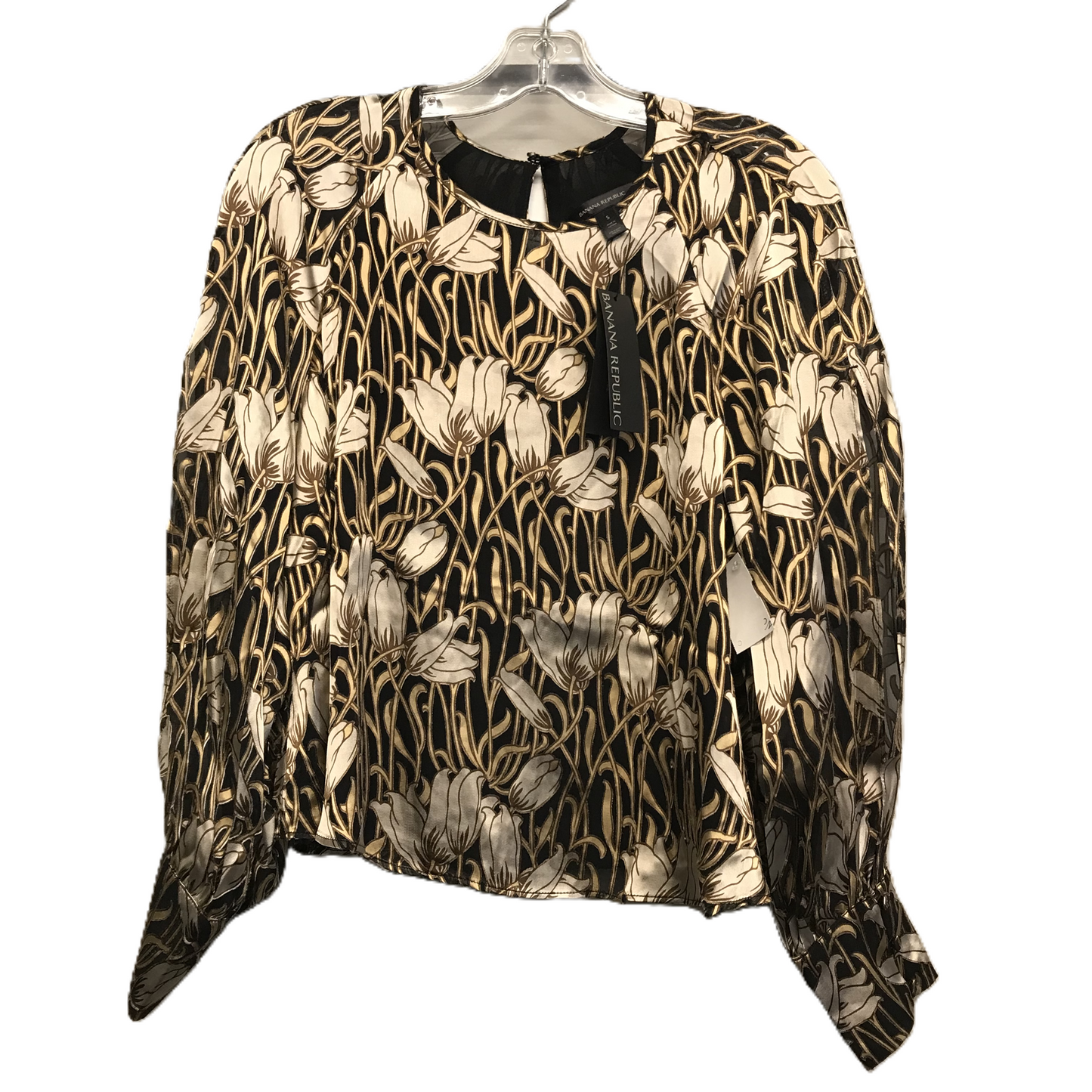 Top Long Sleeve By Banana Republic In Black & Gold, Size: S