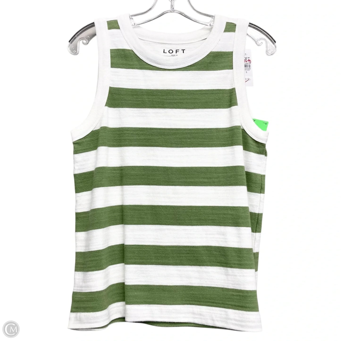 Top Sleeveless Basic By Loft In Green and White, Size: S