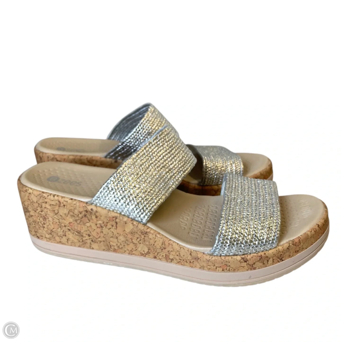 Sandals Heels Wedge By Bzees In Silver, Size: 8.5