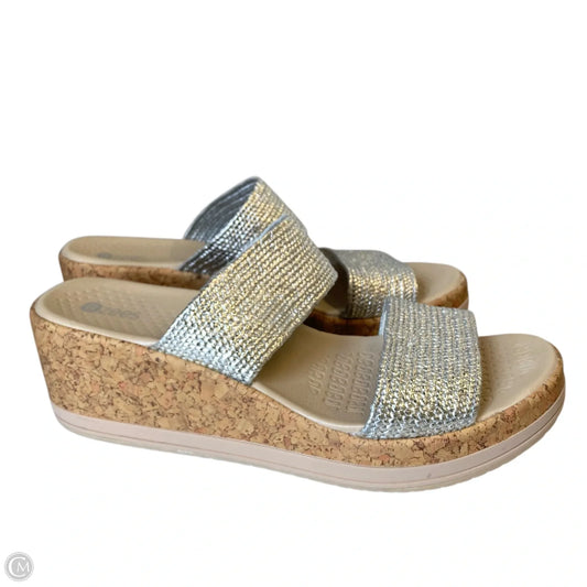 Sandals Heels Wedge By Bzees In Silver, Size: 8.5