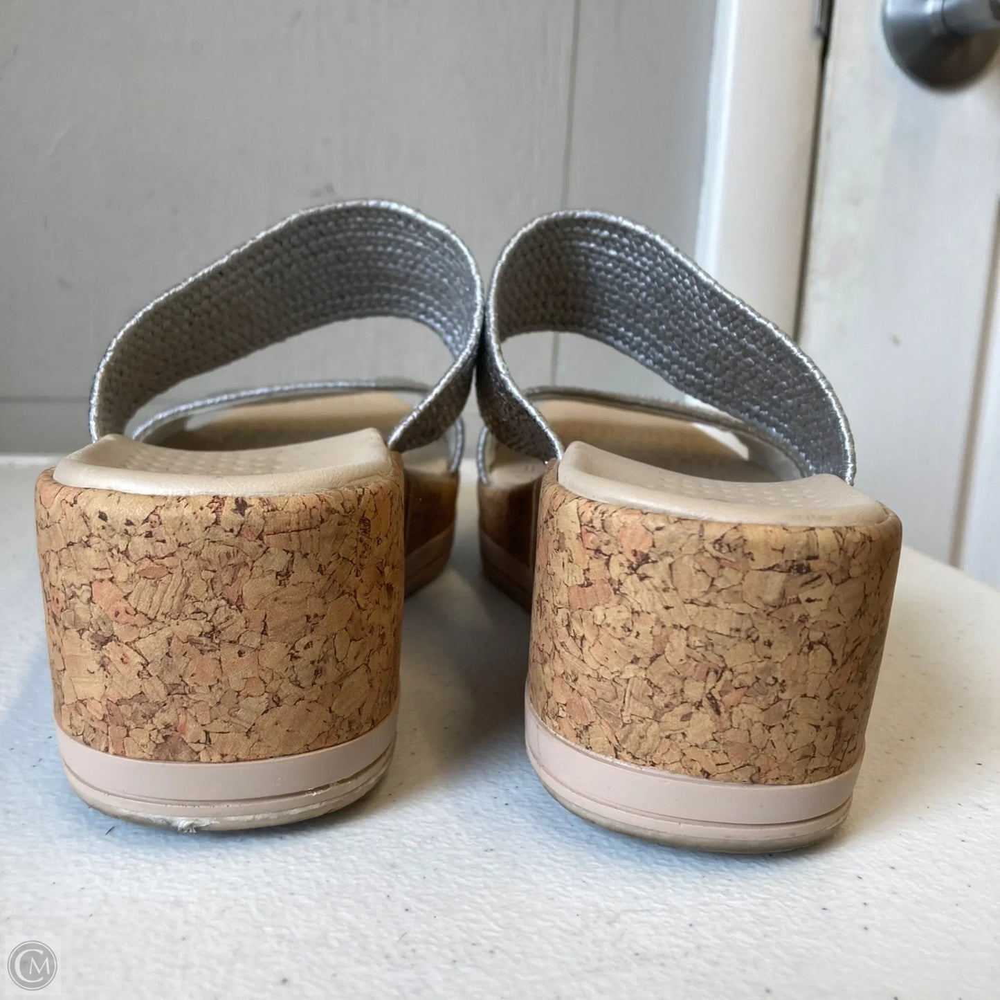 Sandals Heels Wedge By Bzees In Silver, Size: 8.5