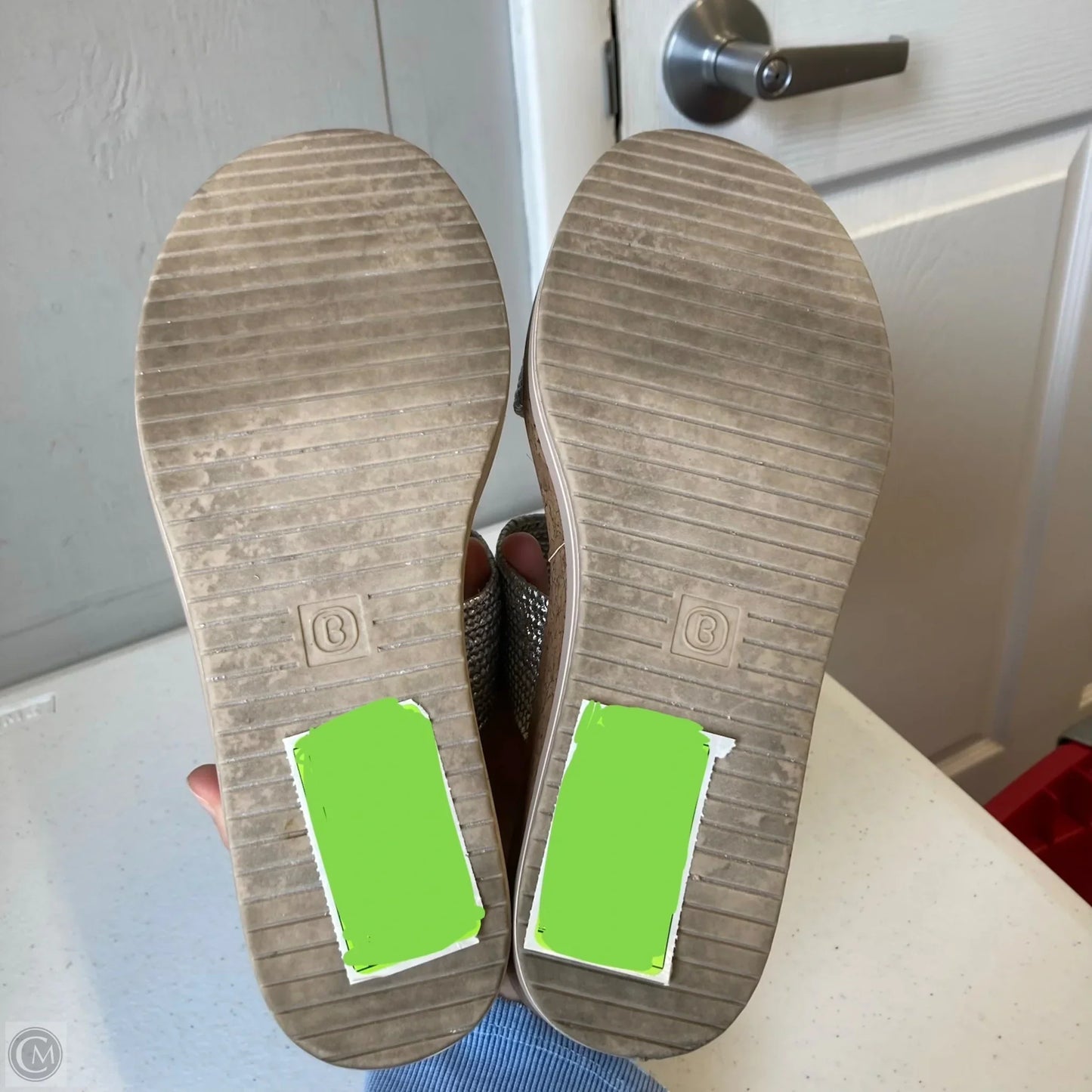 Sandals Heels Wedge By Bzees In Silver, Size: 8.5