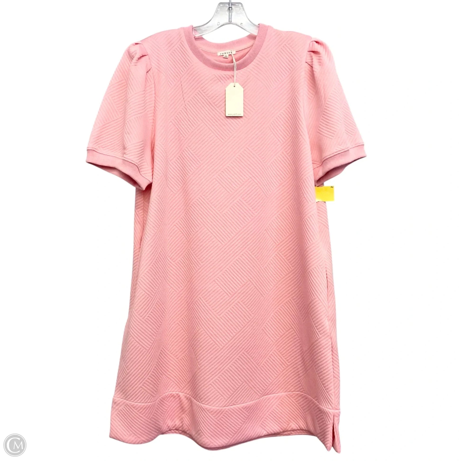 jodifl pink dress Jodifl Puff Sleeve Striped Midi Dress with Embroidery Details jfybrand
