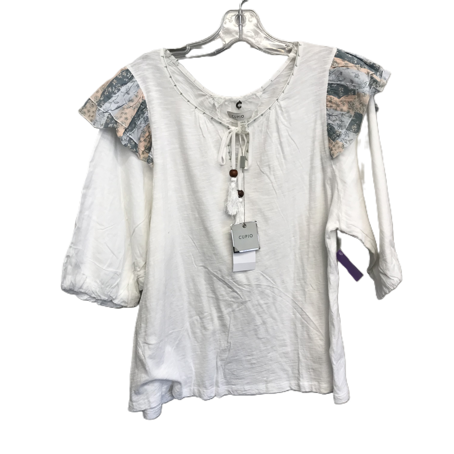 White Top 3/4 Sleeve By Cupio, Size: L