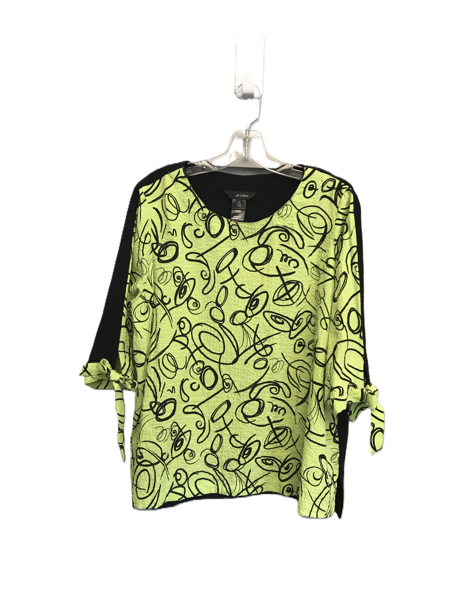 Black & Green Top 3/4 Sleeve By Ali Miles, Size: L