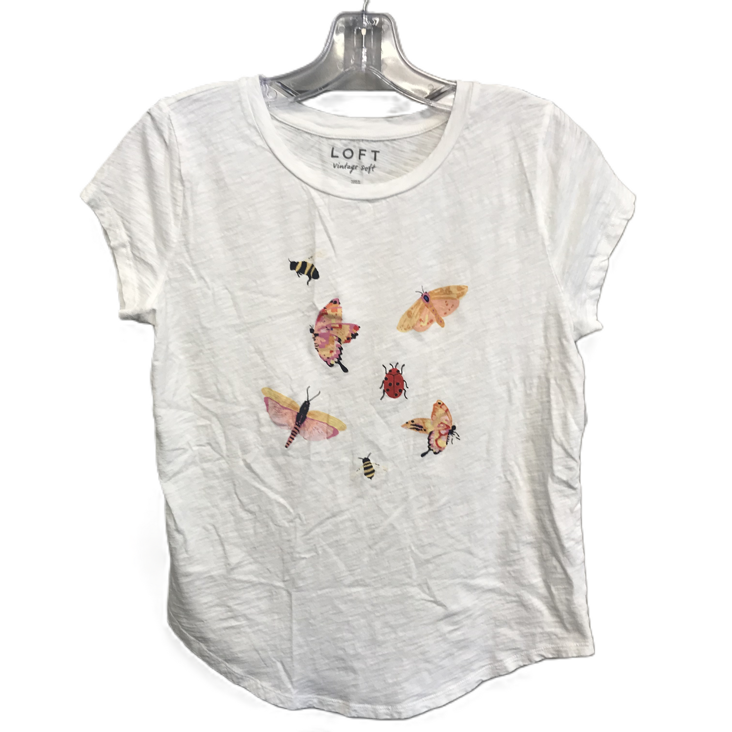 White Top Short Sleeve By Loft, Size: M