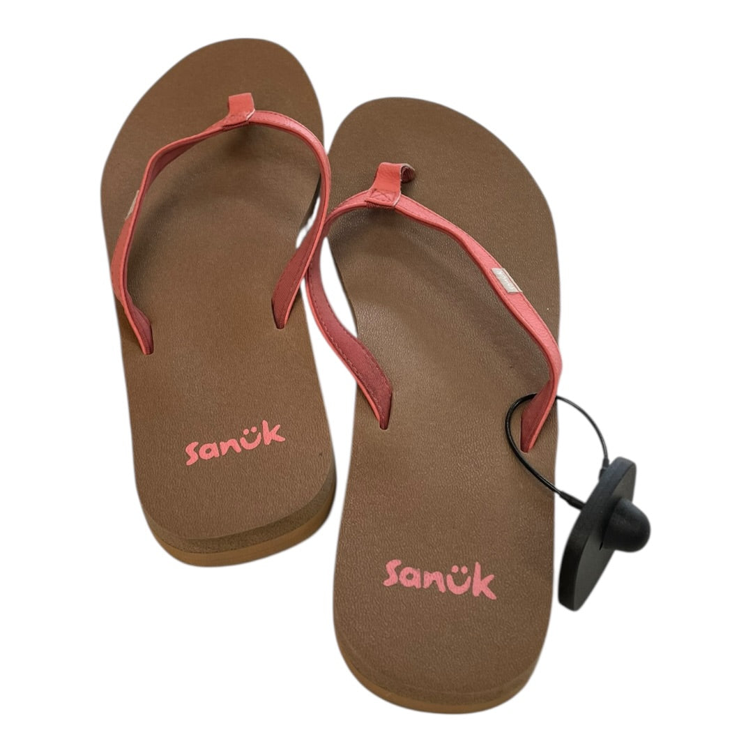 Sandals Flip Flops By Sanuk In Brown & Pink, Size:10