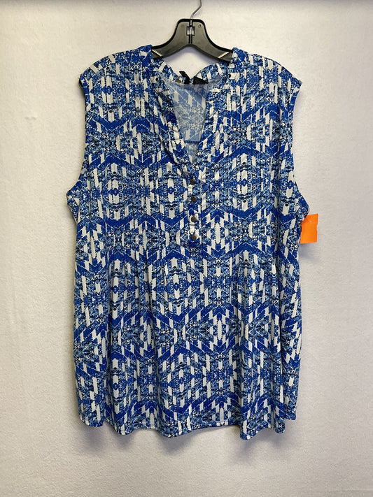 Top Sleeveless By New Directions In Blue & White, Size:3X