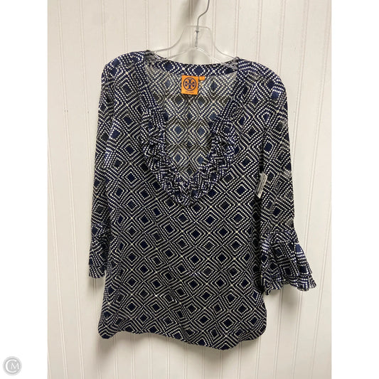Top Long Sleeve Designer By Tory Burch In Blue & White, Size: S