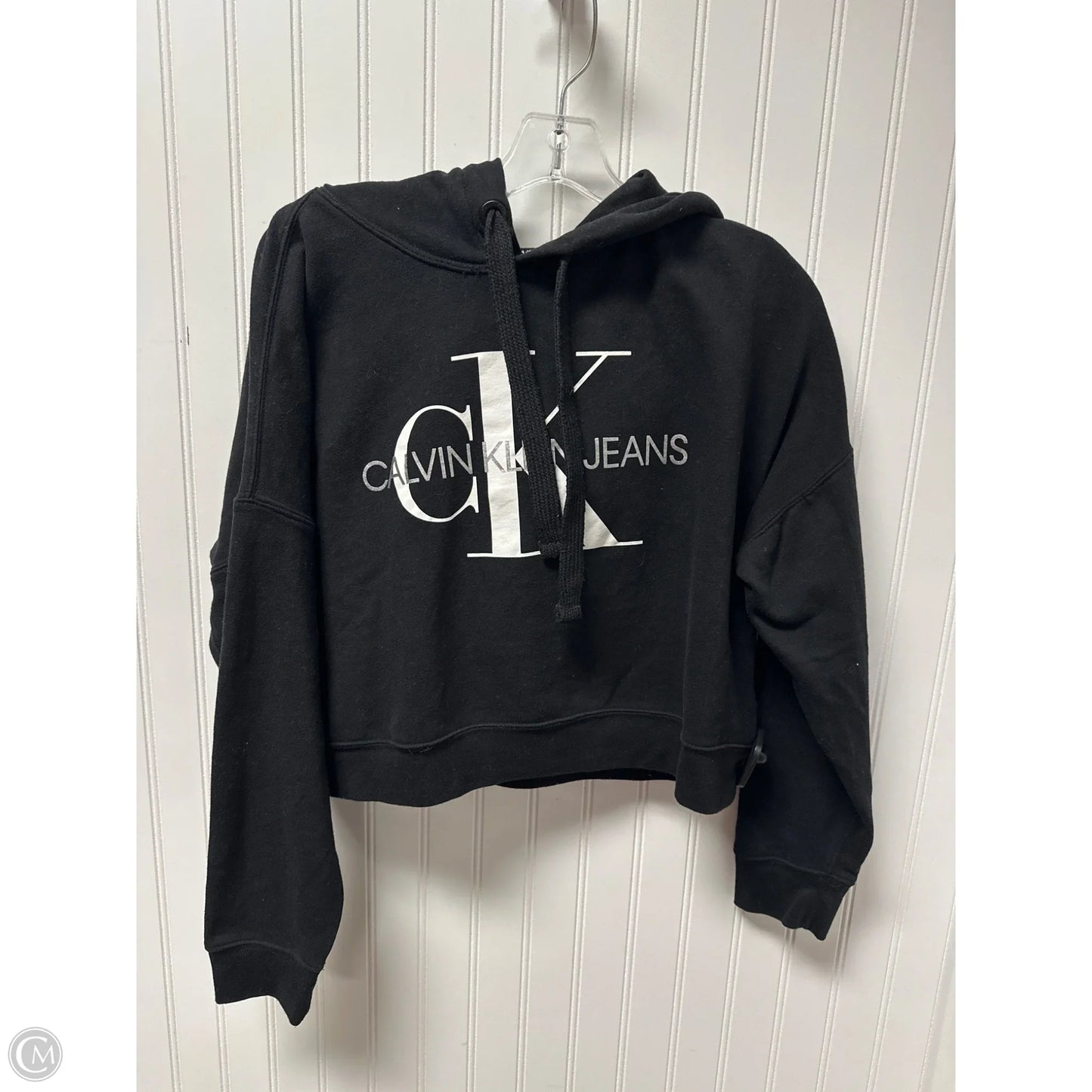 Sweatshirt Hoodie By Calvin Klein In Black & White, Size: S