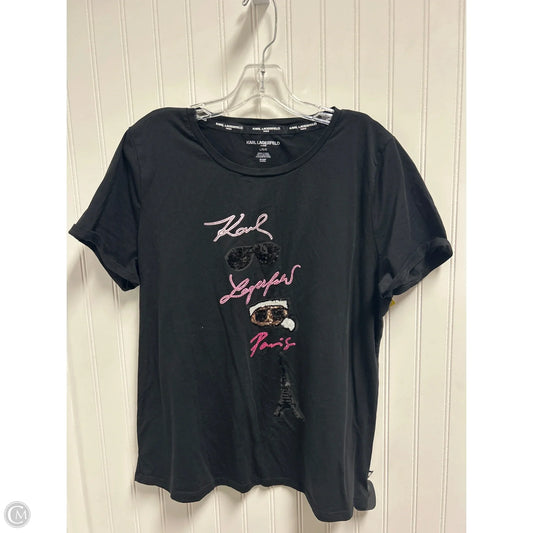 Top Short Sleeve Designer By Karl Lagerfeld In Black, Size: L