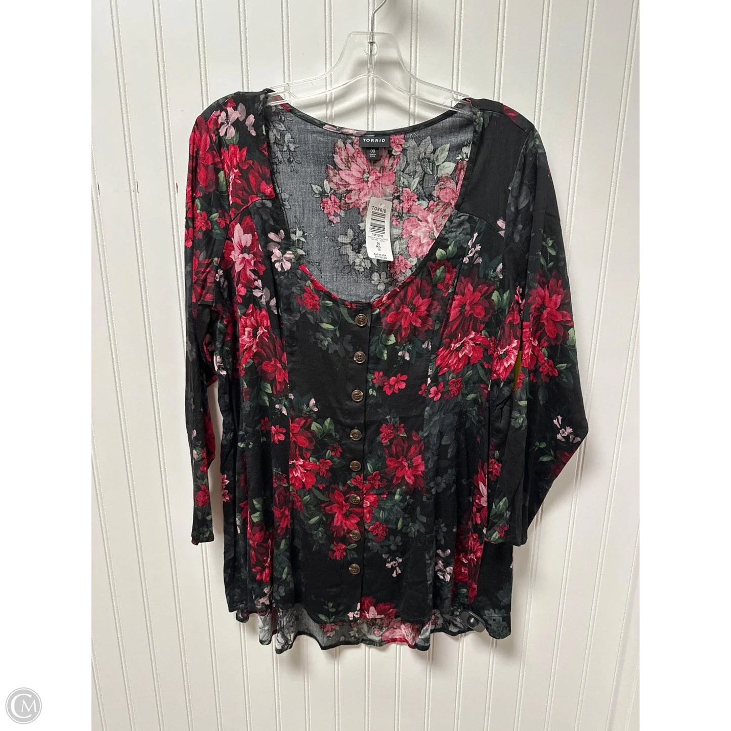 Top Long Sleeve By Torrid In Black & Pink, Size: L