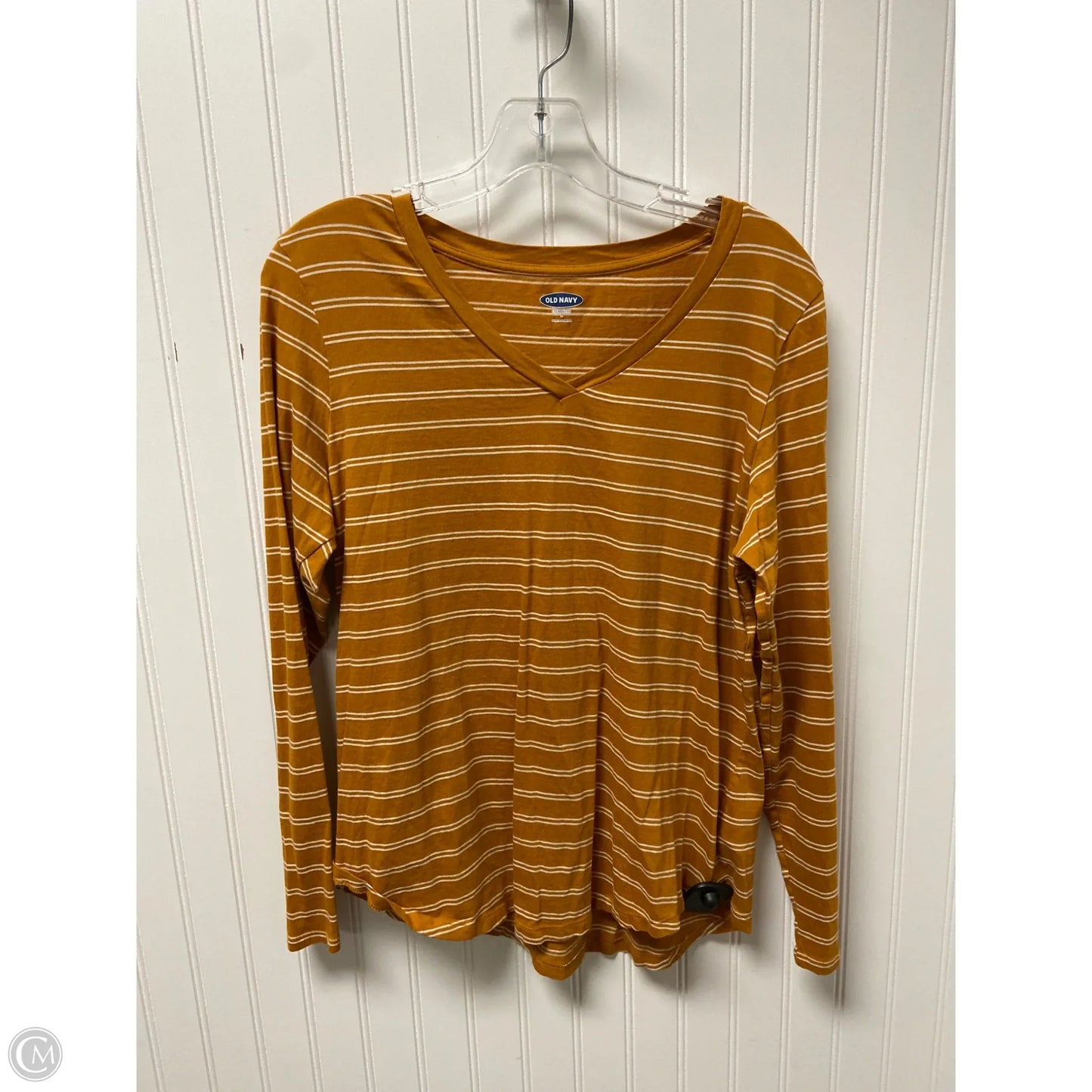 Top Long Sleeve Basic By Old Navy In Tan & White, Size: L
