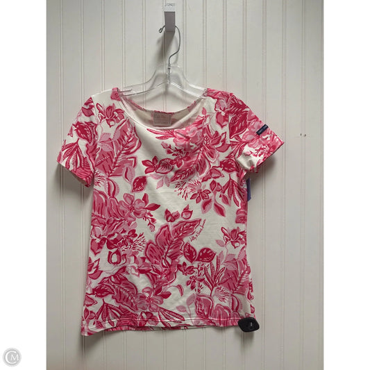 Top Short Sleeve Designer By Lilly Pulitzer In Pink & White, Size: S