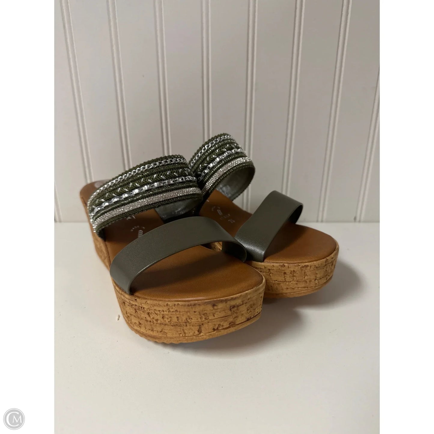 Sandals Heels Wedge By Toscanella In Green, Size: 7.5