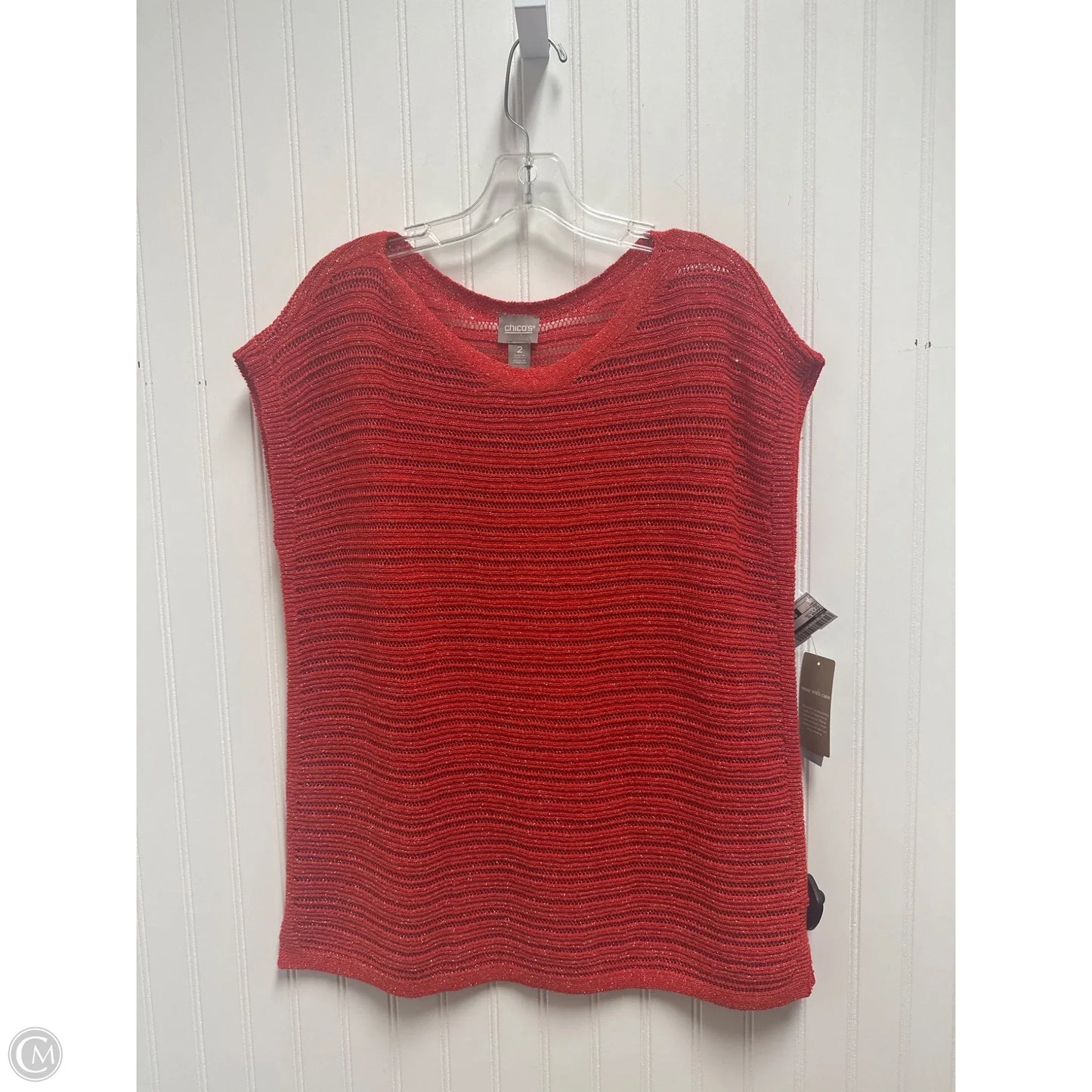 Sweater Short Sleeve By Chicos In Red & Silver, Size: L