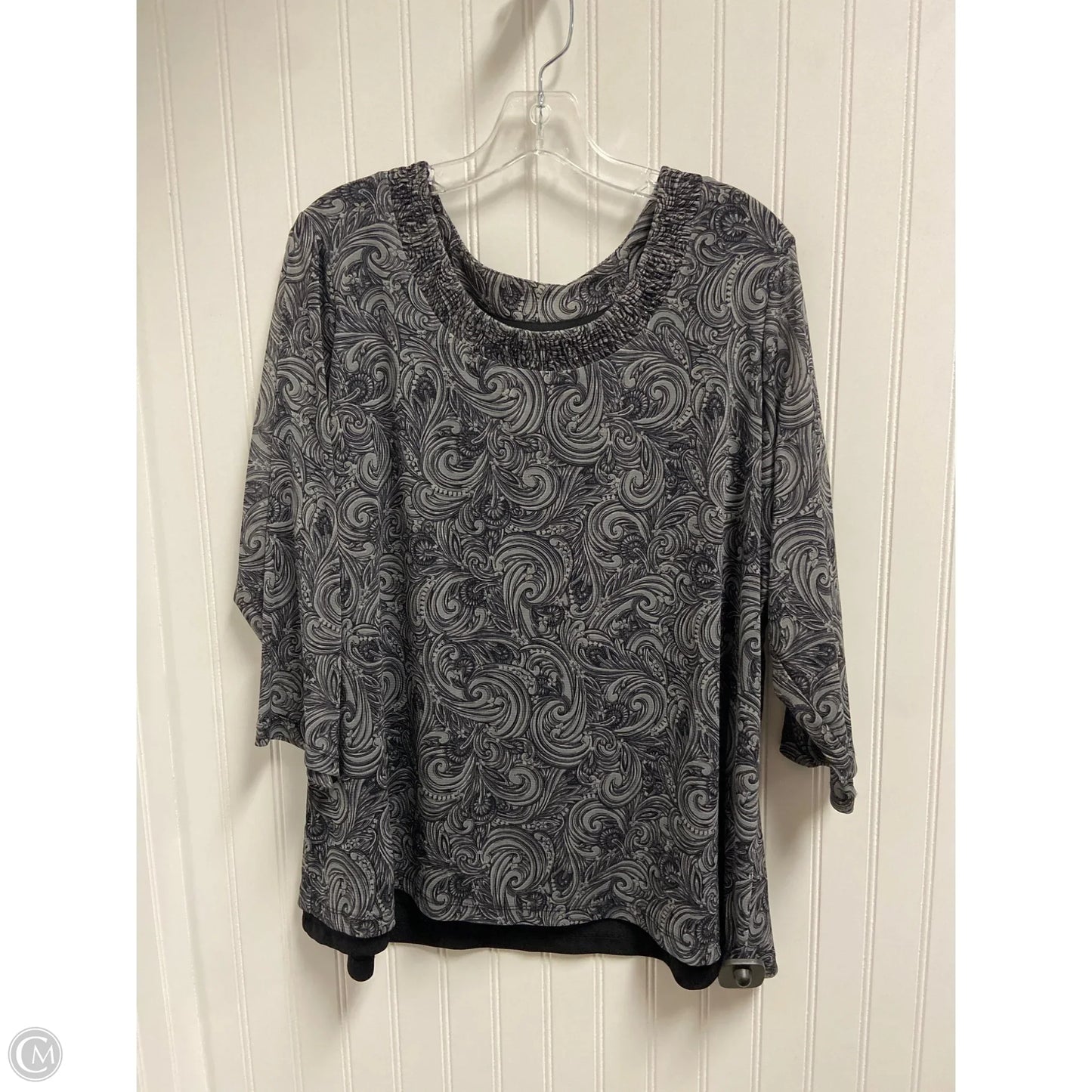Top 3/4 Sleeve By Croft And Barrow In Black & Grey, Size: 2x