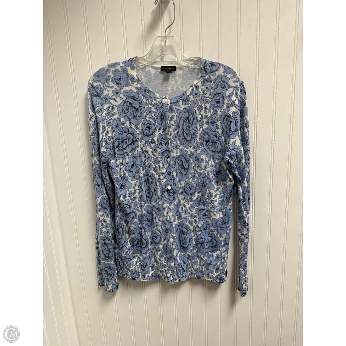 Cardigan By Ann Taylor In Blue & White, Size: L