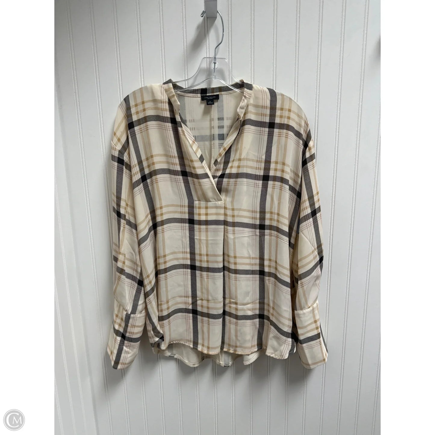 Top Long Sleeve By Ann Taylor In Plaid Pattern, Size: M