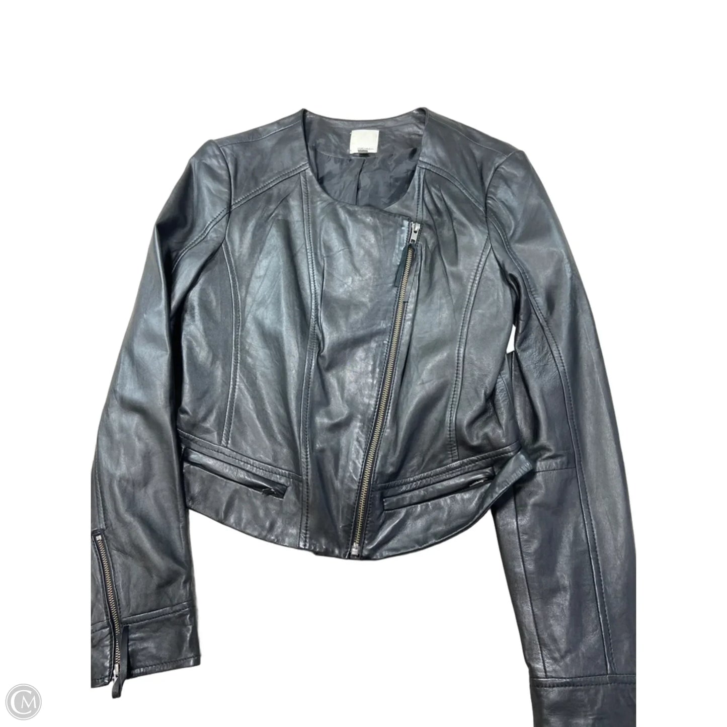 Jacket Moto Leather By Halogen In Black, Size: M