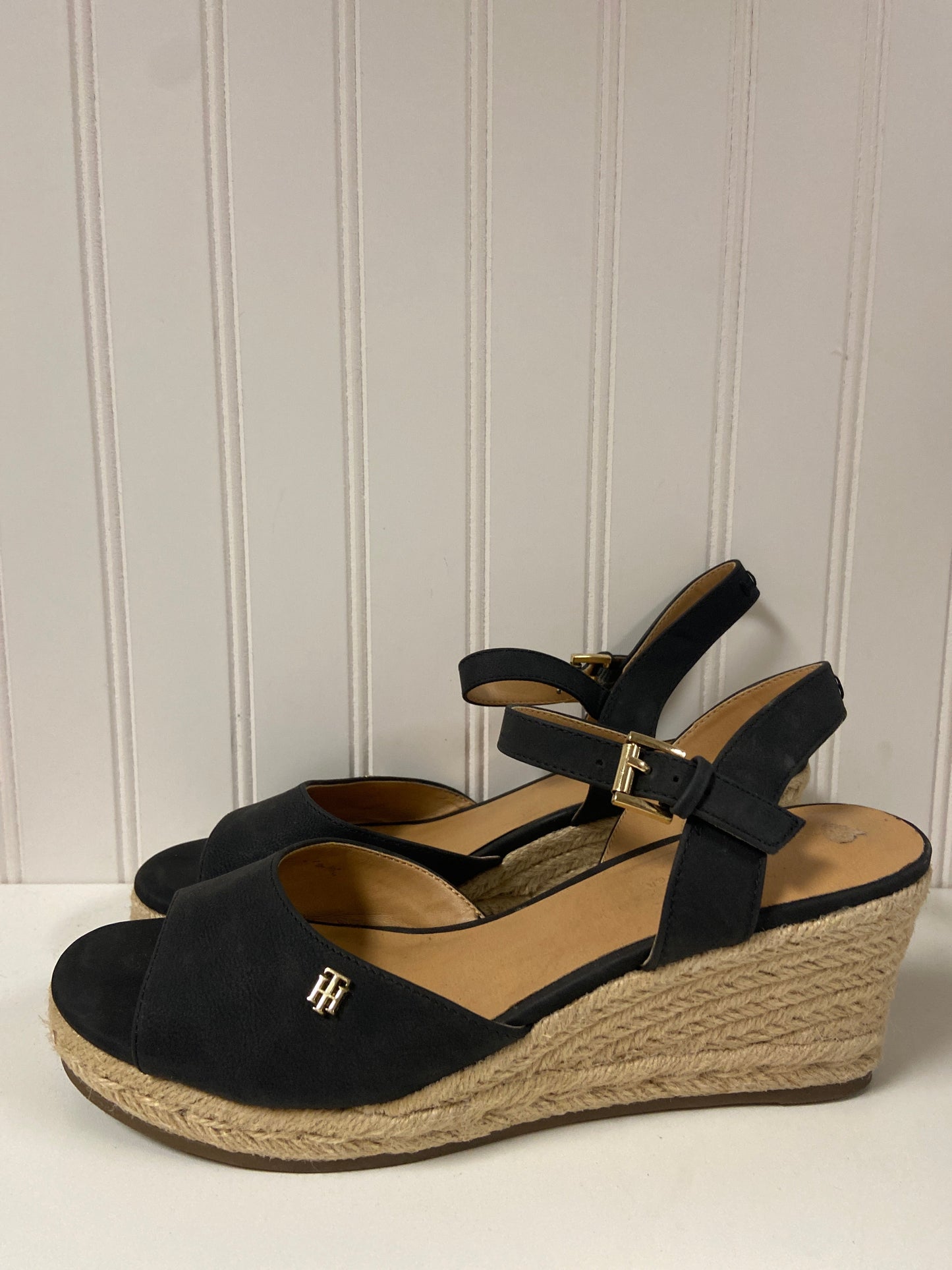 Black Sandals Heels Wedge Tommy Hilfiger, Size 9