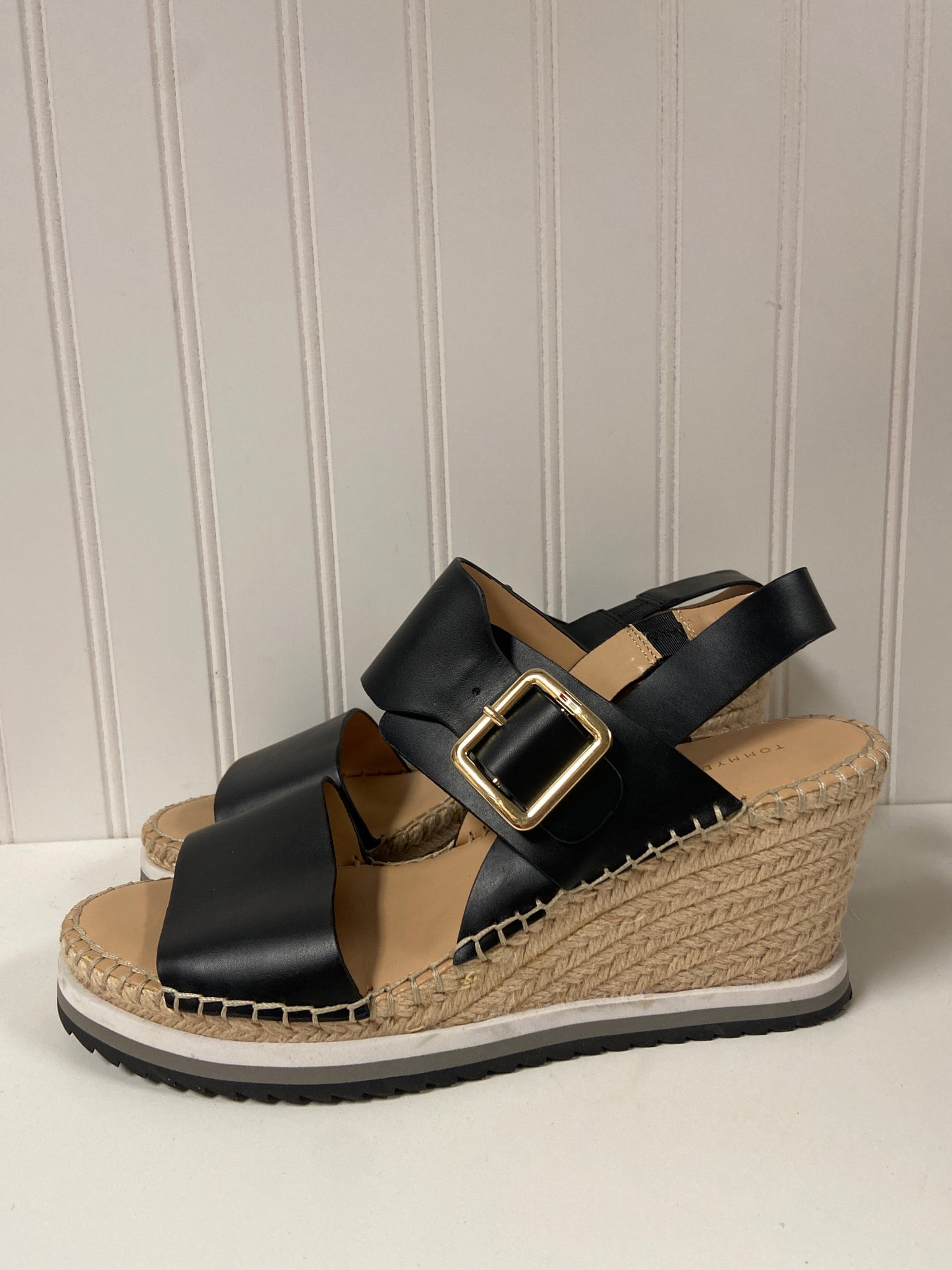 Black Sandals Heels Wedge Tommy Hilfiger, Size 9.5