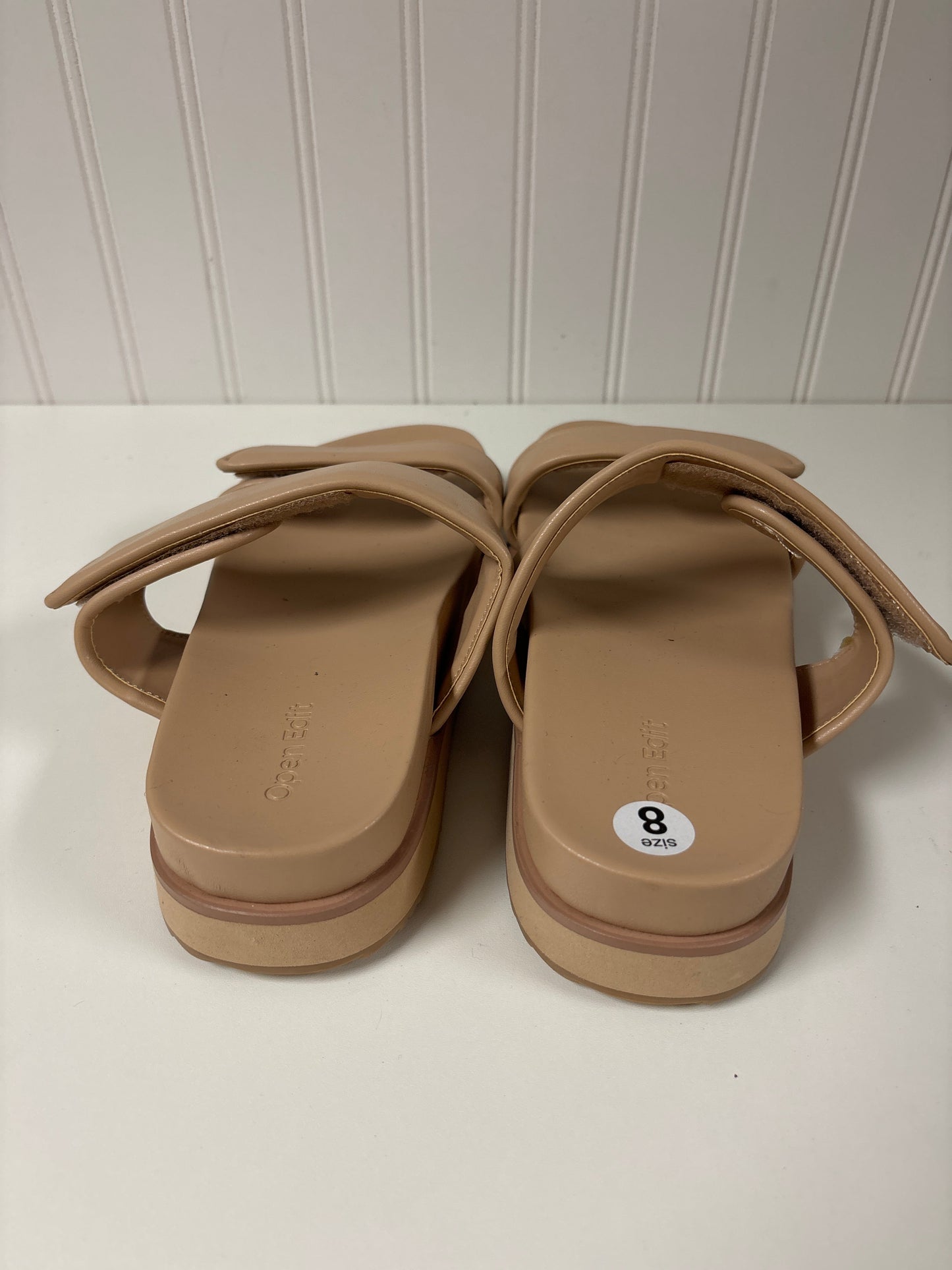 Tan Sandals Flats Open Edit, Size 8