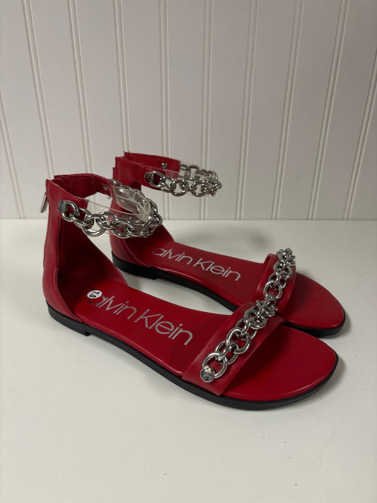 Red Sandals Flats Calvin Klein, Size 7.5