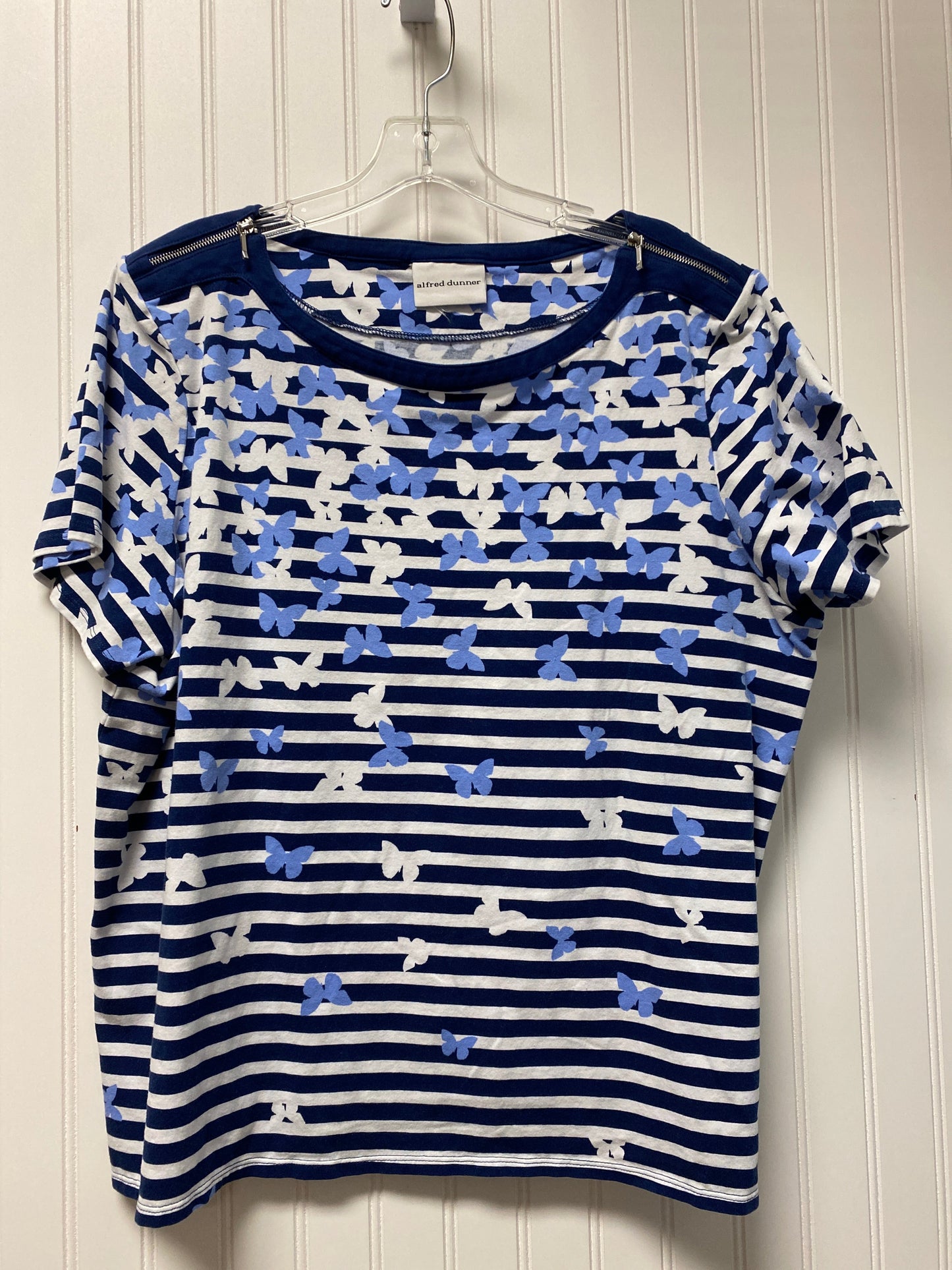 Blue & White Top Short Sleeve Alfred Dunner, Size Xl